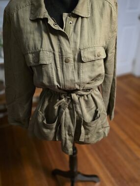 Nicole Miller Olive Utility Jacket with Drawstring Waist